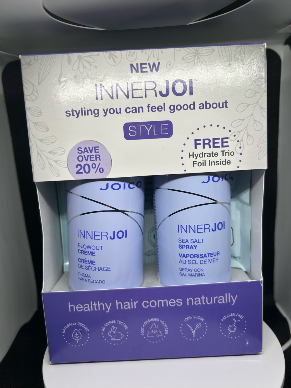 Joico InnerJoi Blowout Creme 3.4oz + Sea Salt Spray 5.1oz Vegan Set